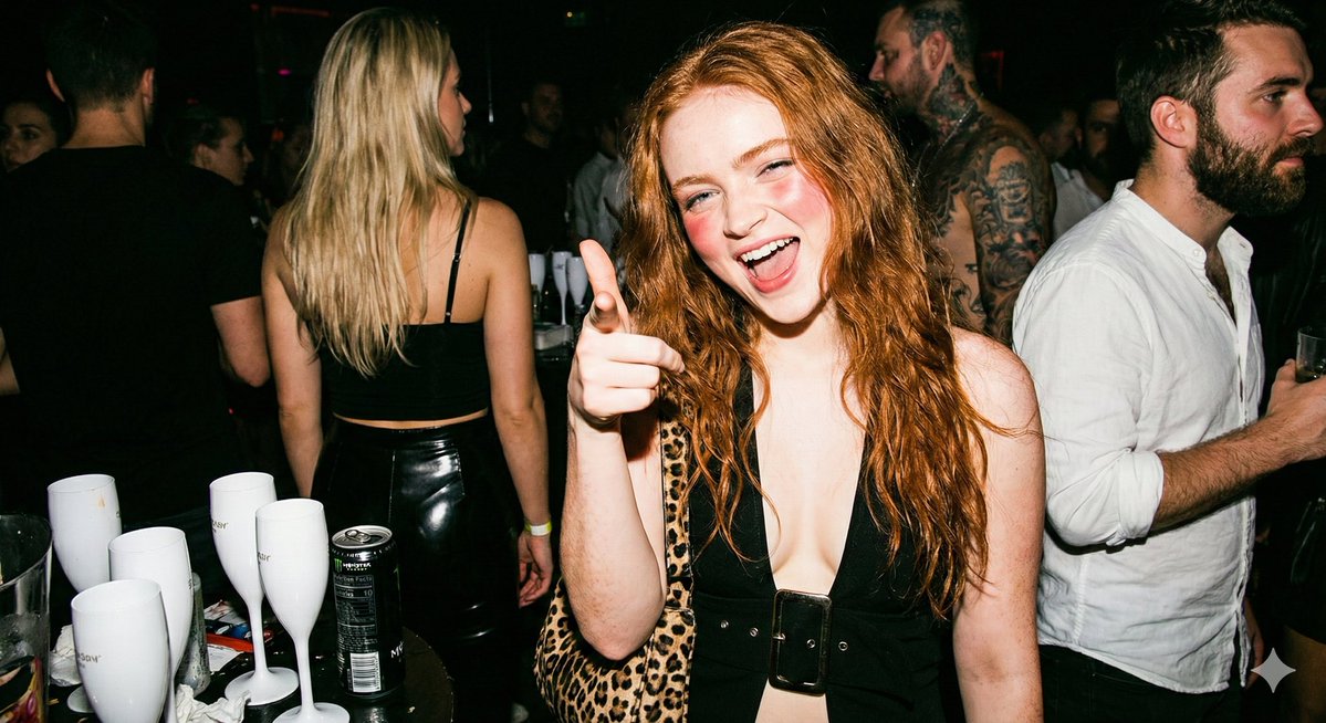 Hyper-realistic Candid Nightlife Photo of Sadie Sink