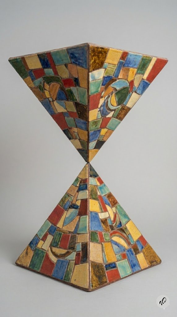 Conceptual Art Prompt: Upside Down Ceramic Pyramid