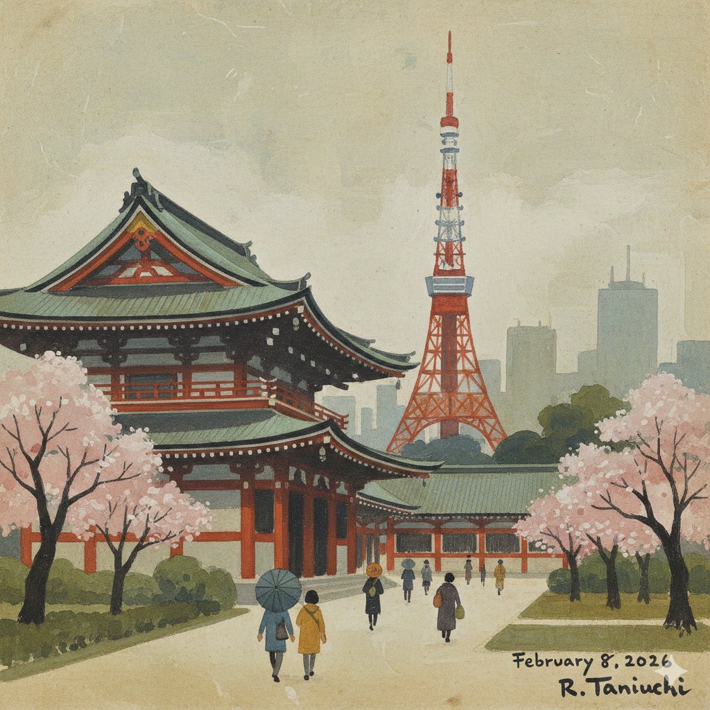 Transforming Zojoji Temple into a Rokuro Taniuchi Style Painting 2