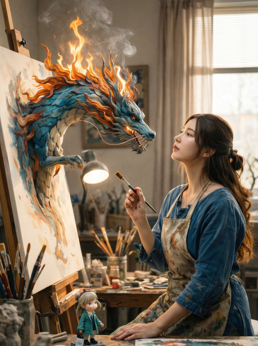 Magical Realism: Dragon Emerging from Canvas