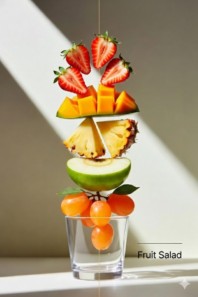 Cinematic Exploded Vertical Fruit Salad