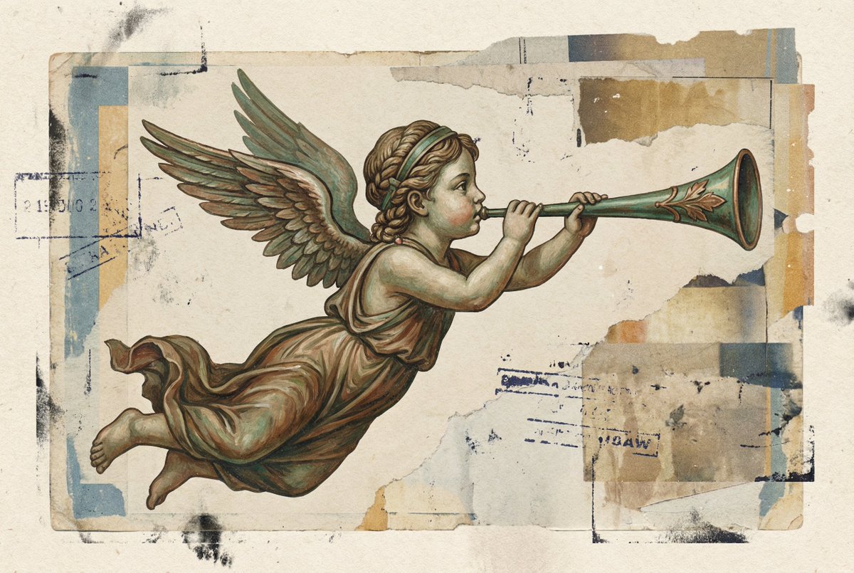 Classical Winged Figure Blowing a Horn Painting