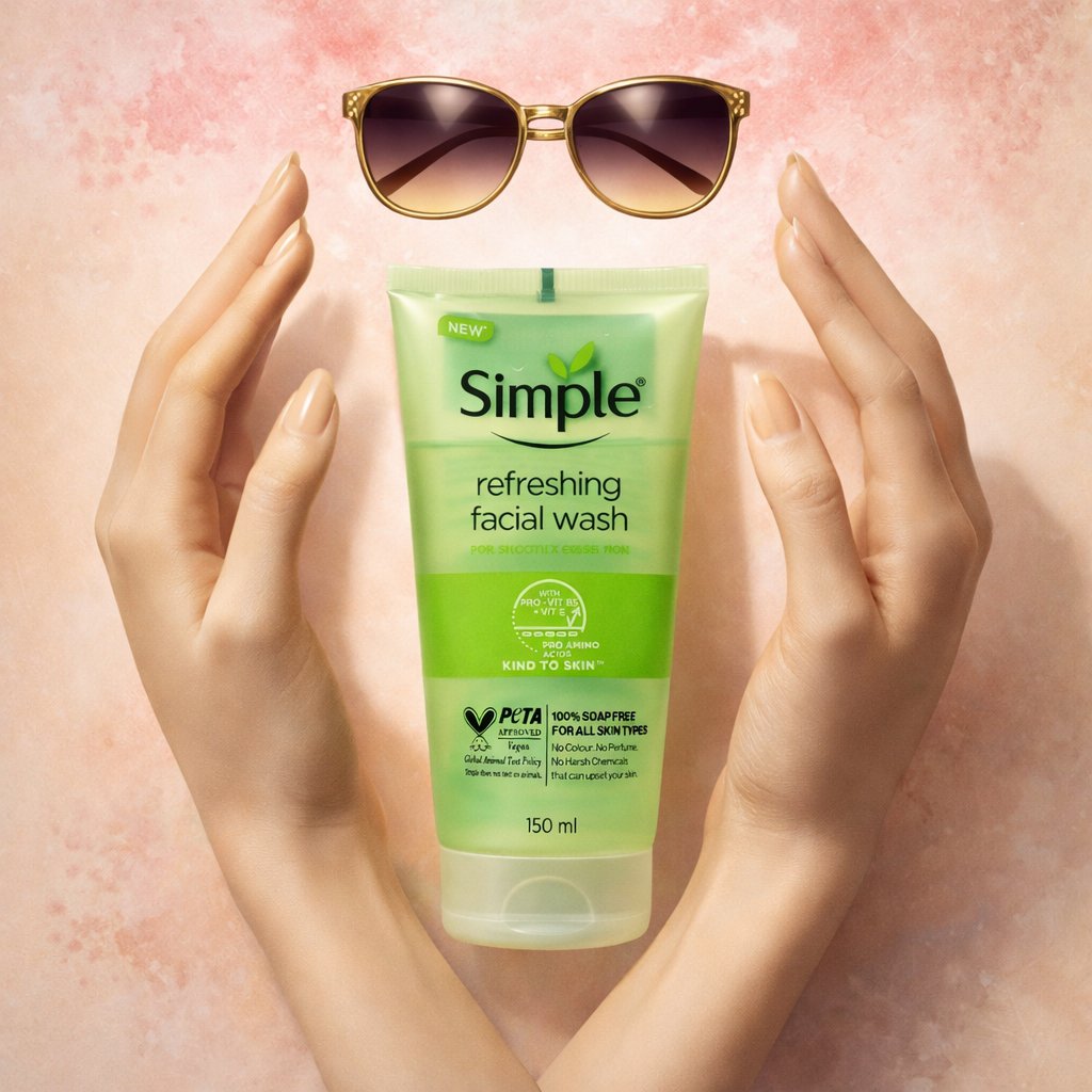 Surreal minimal beauty composition with floating gold lips and hands on a peach background