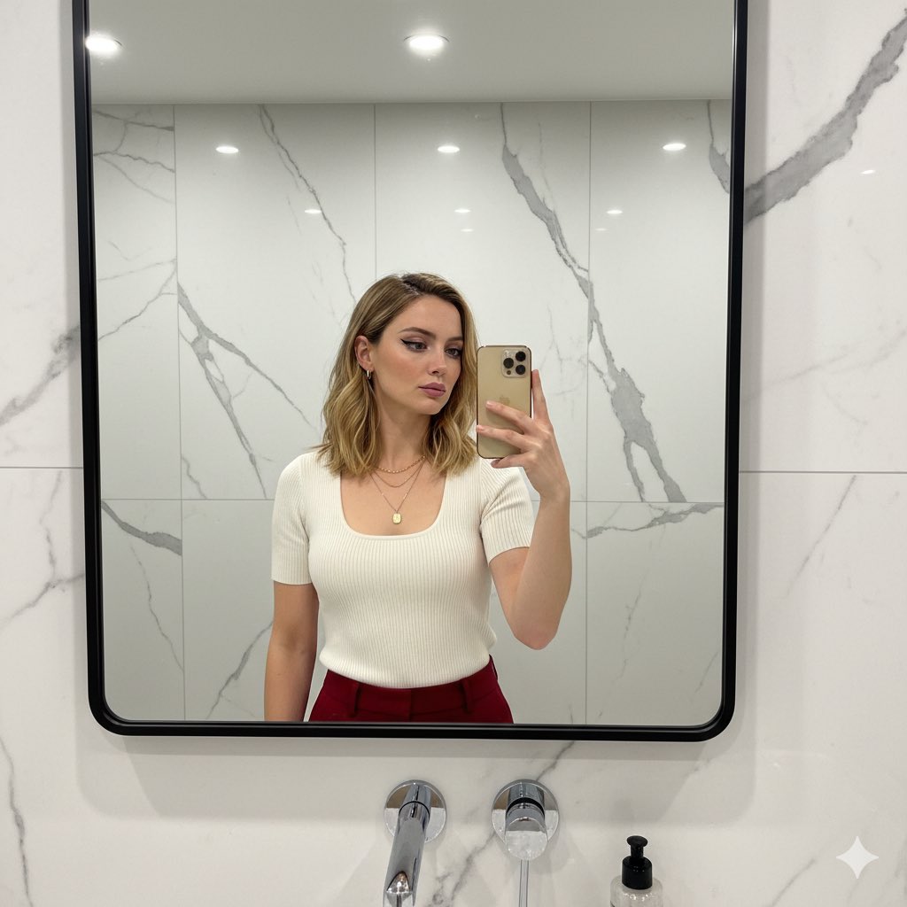 Sydney Sweeney Modern Bathroom Selfie Prompt