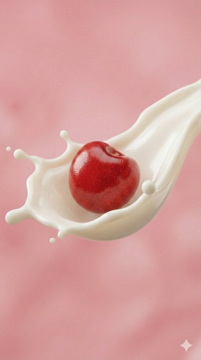 Ultra-Macro Cherry in Milk Splash