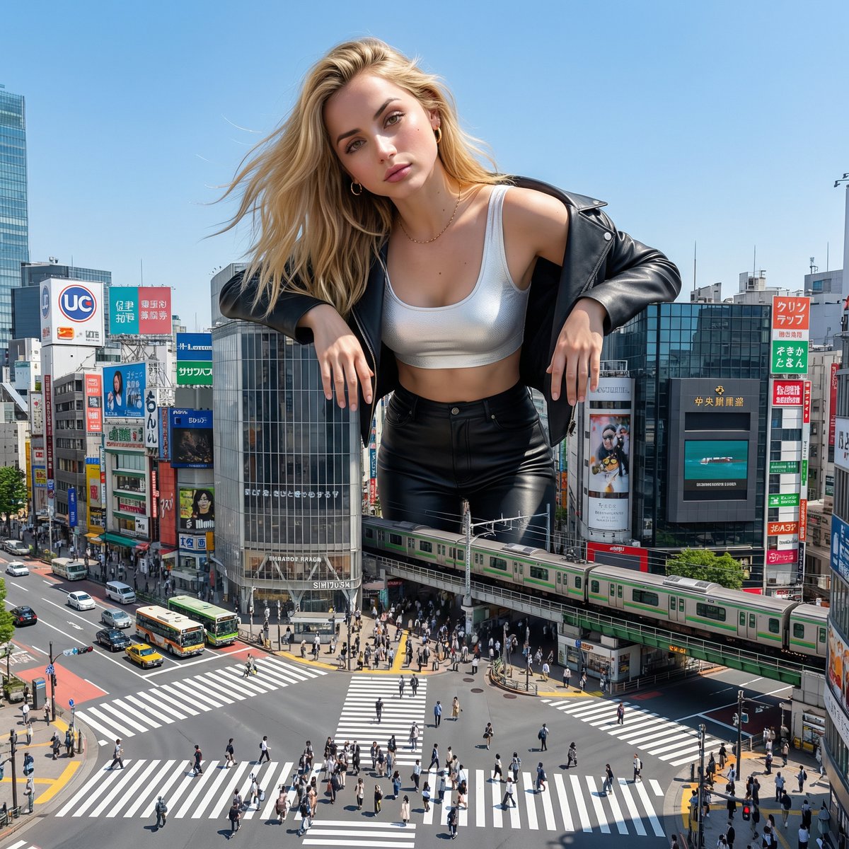 Surreal Giant Woman Over Tokyo Shibuya Crossing