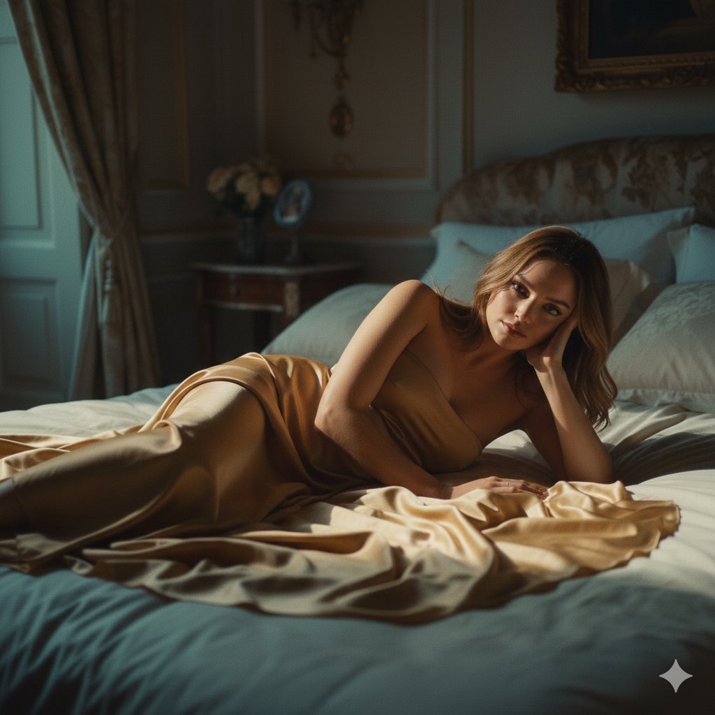 Cinematic Portrait of Ana de Armas in Gold Satin