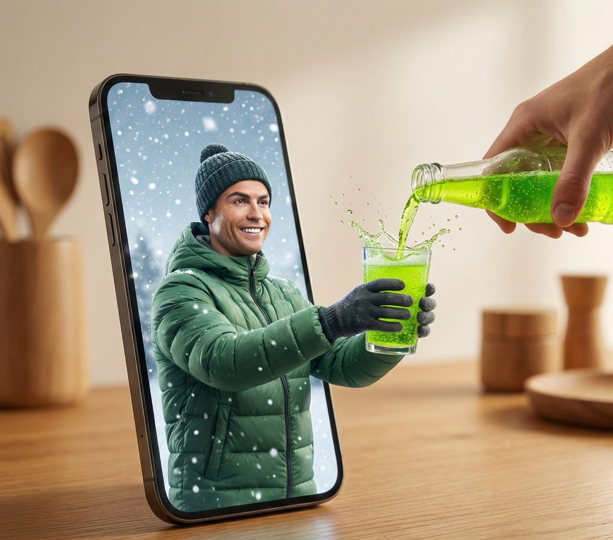 Surreal Smartphone Portal with Frozen Liquid Splash