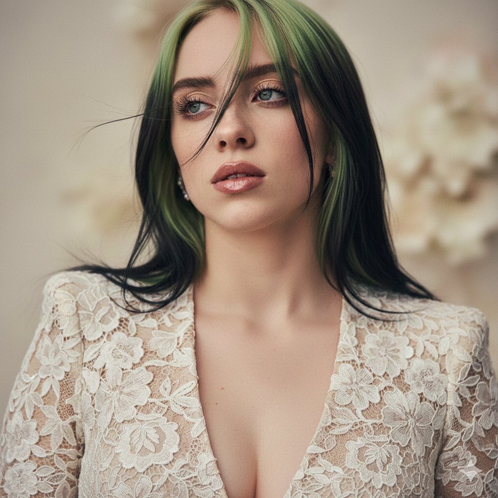 Luxury Fashion Portrait of Billie Eilish in Pink Metallic Dress 2