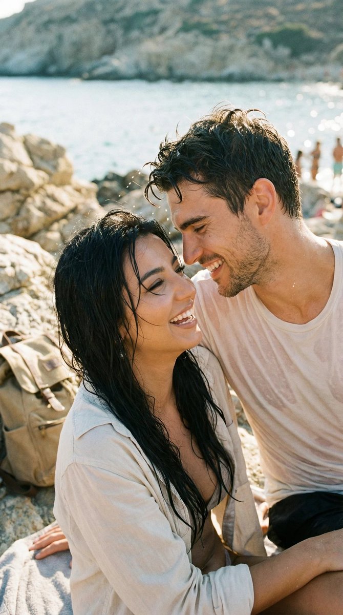 Photorealistic Candid Travel Romance Film Still