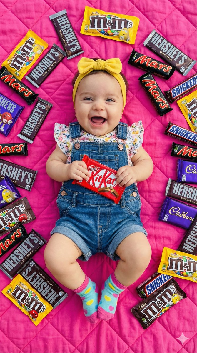Ultra-Realistic Flat Lay of Baby with Chocolate Brands