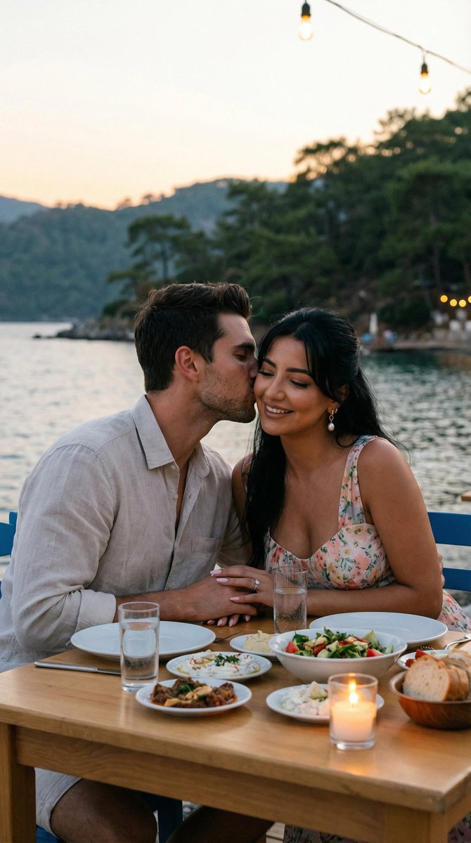 JSON Prompt for Candid Seaside Dinner Romance