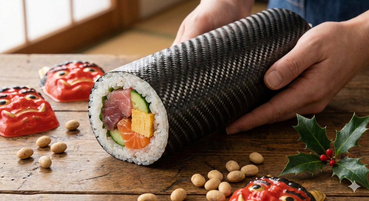 Carbon Pattern Printed Ehomaki Sushi Roll