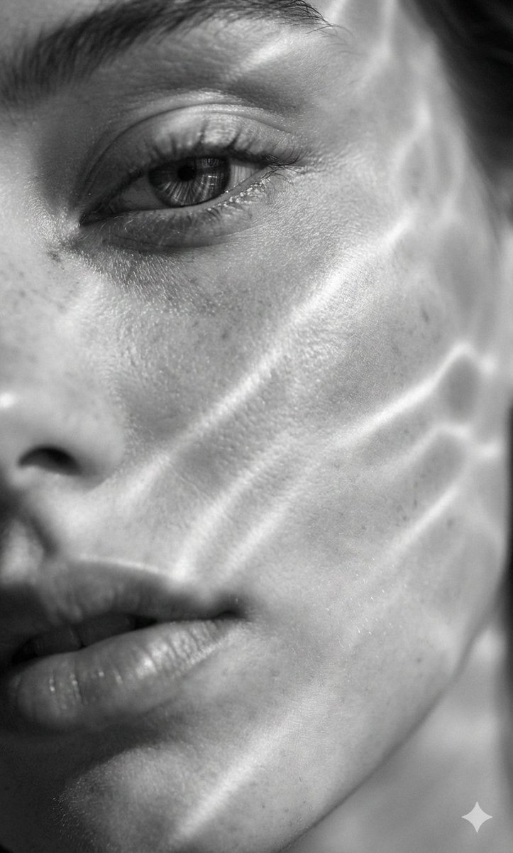 Surreal Black and White Close-Up Portrait with Luminous Lines