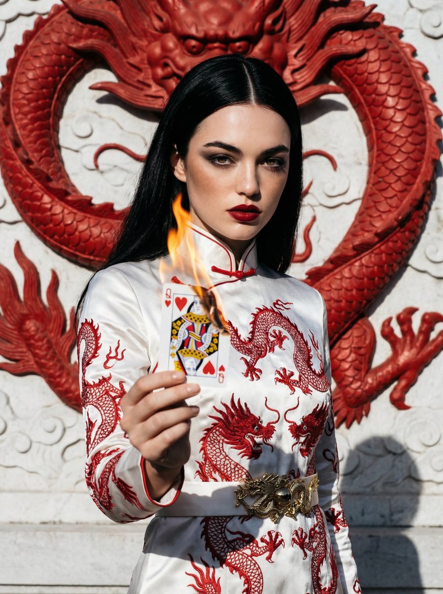 Fashion Portrait with Chinese Dragon Qipao