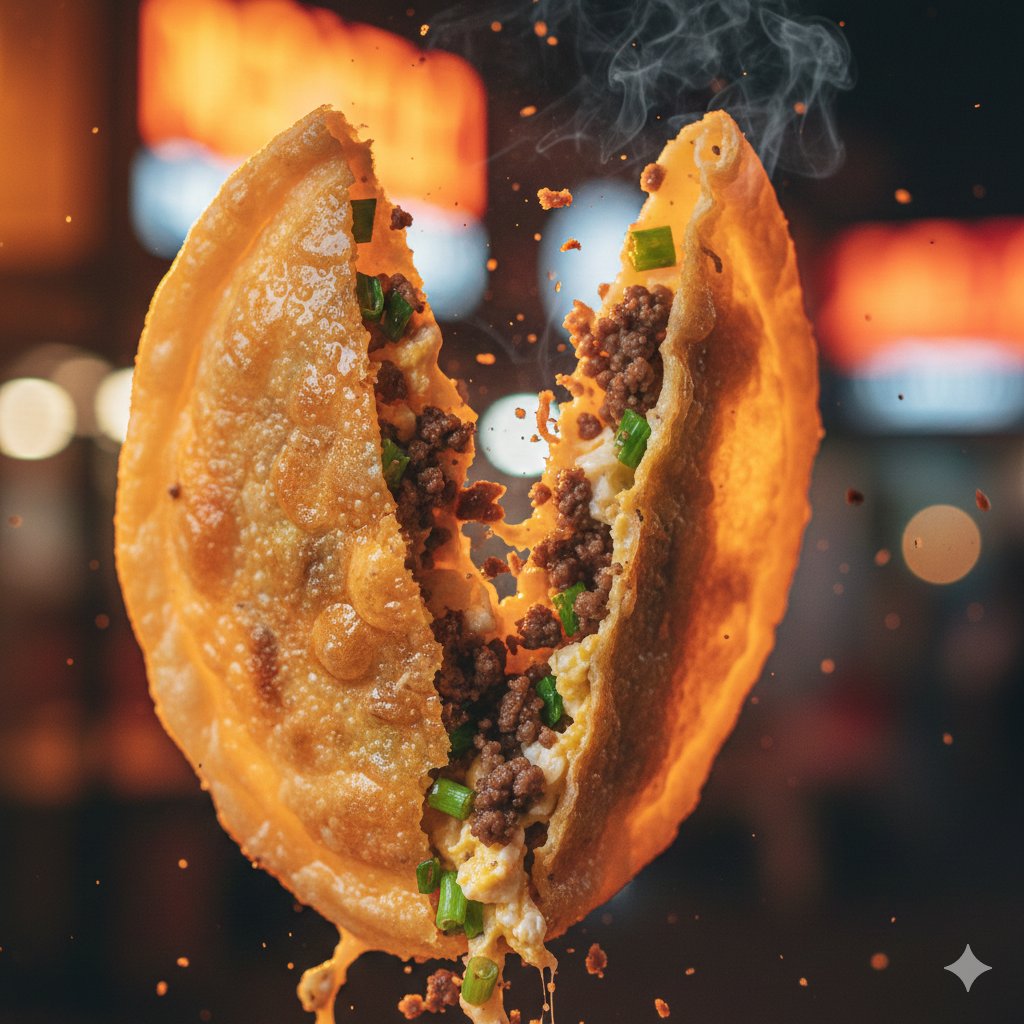 Macro Food Photography of Martabak Telur Prompt