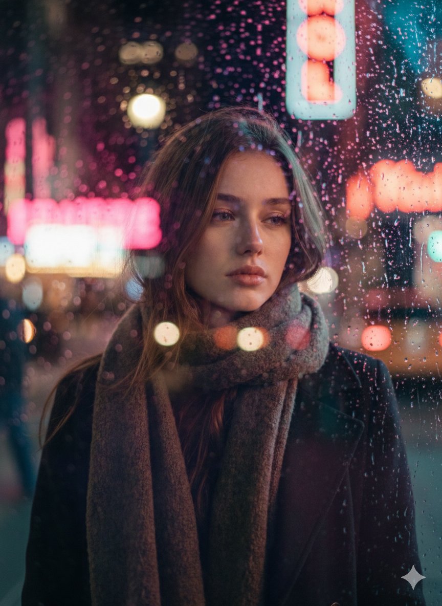 Rainy Night Cinematic Portrait by Brandon Woelfel