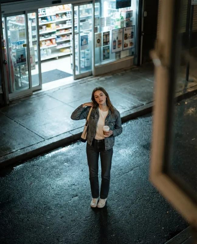 High-Angle Night Street Fashion Photograph