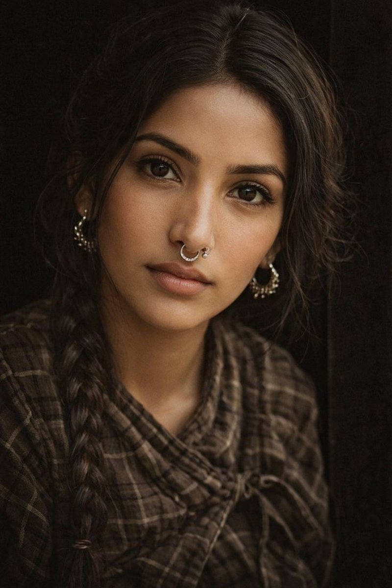 Black and White Portrait with Serene Expression