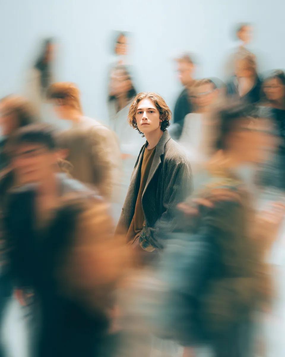 Cinematic Portrait with Motion Blur Crowd