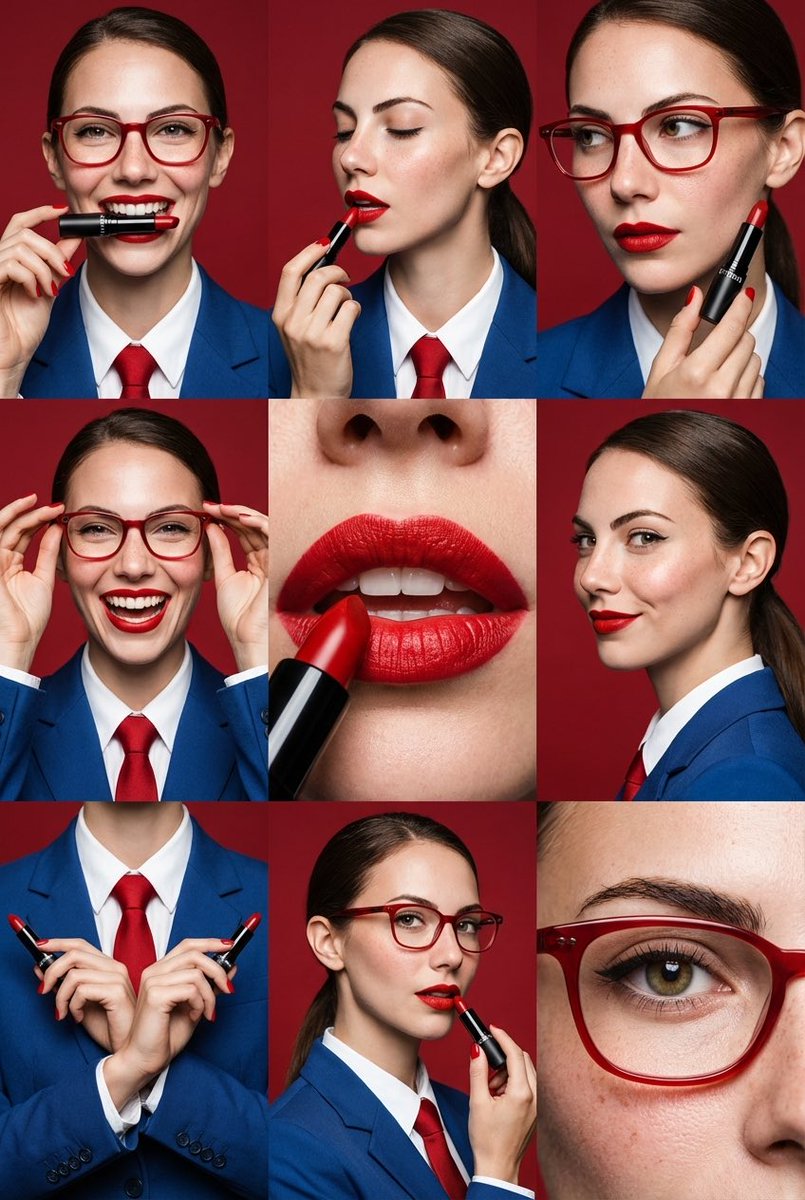 9-Panel Editorial Beauty Grid for Lipstick Commercial
