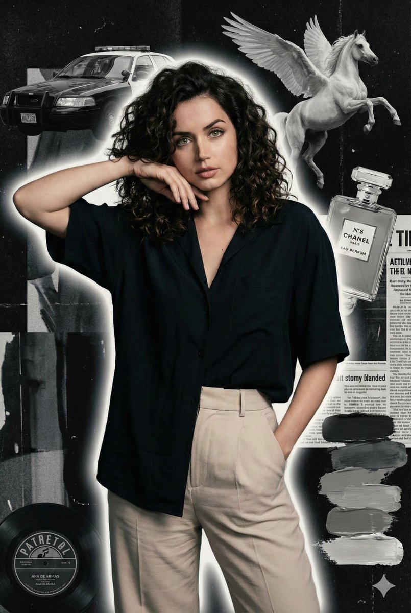 Cinematic Grunge Collage Portrait of Ana de Armas