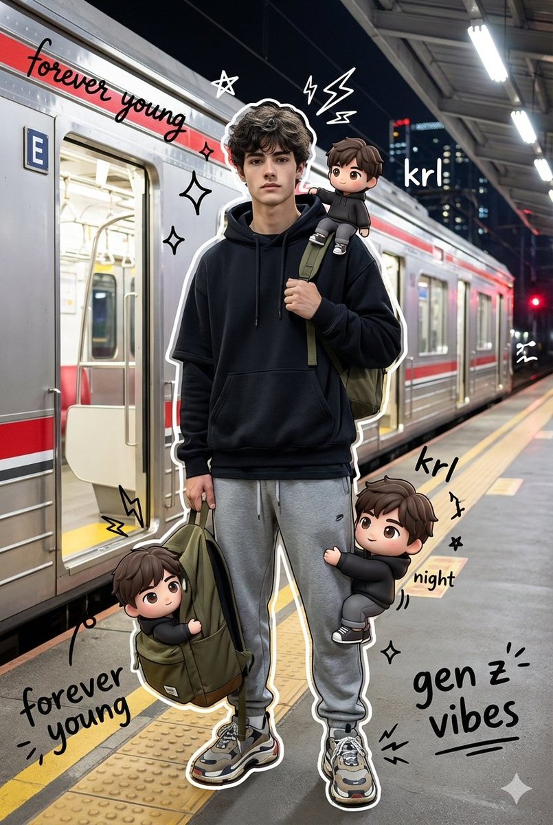 Mixed Media Portrait with Chibi Overlays