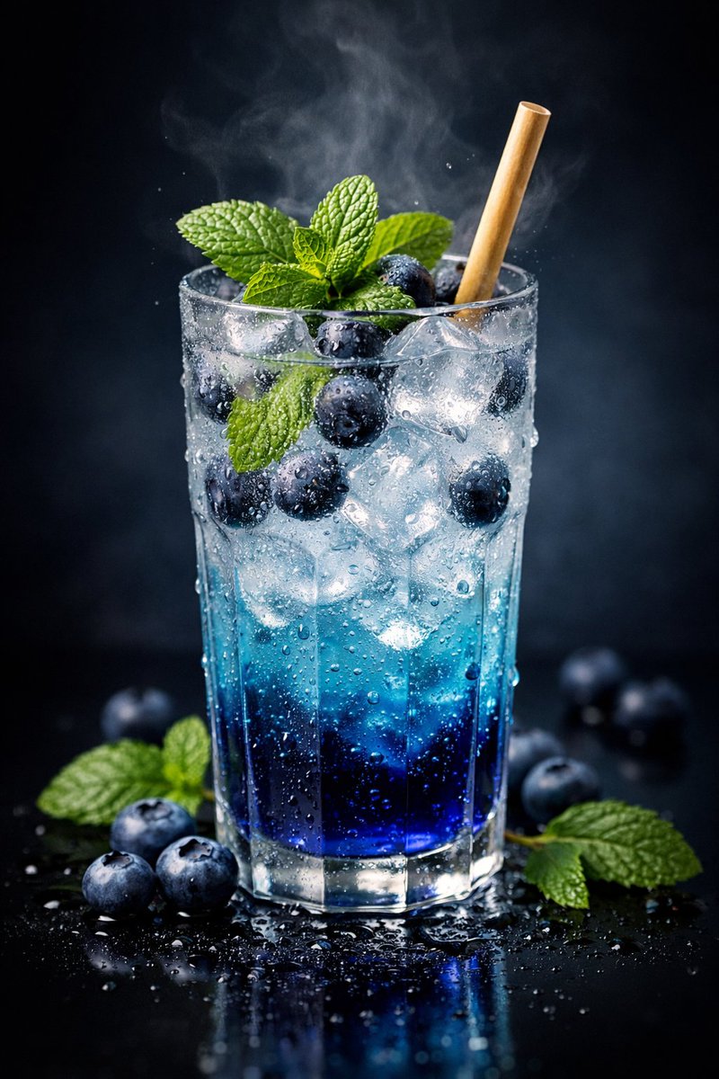 Premium Studio Shot of Blueberry Mint Iced Drink