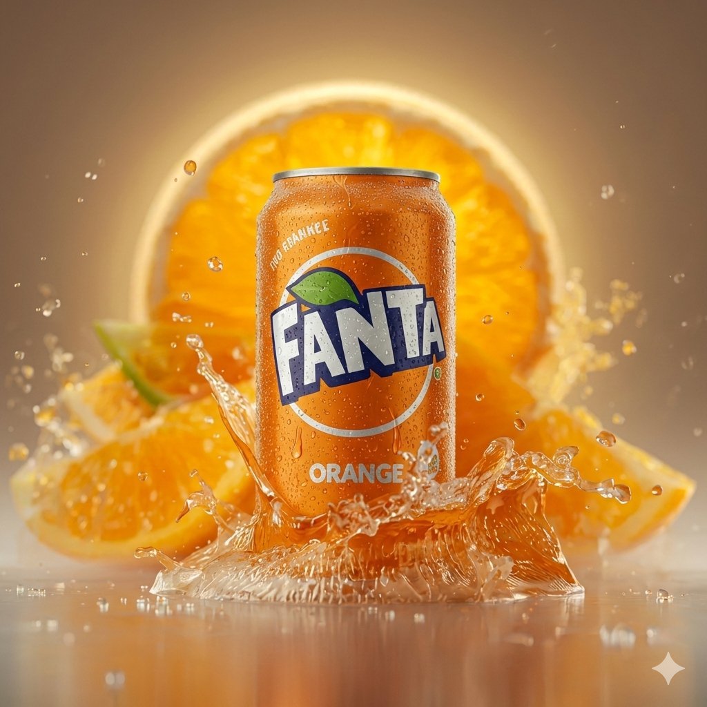 Hyper-realistic Cinematic Product Photo of Fanta Orange Can