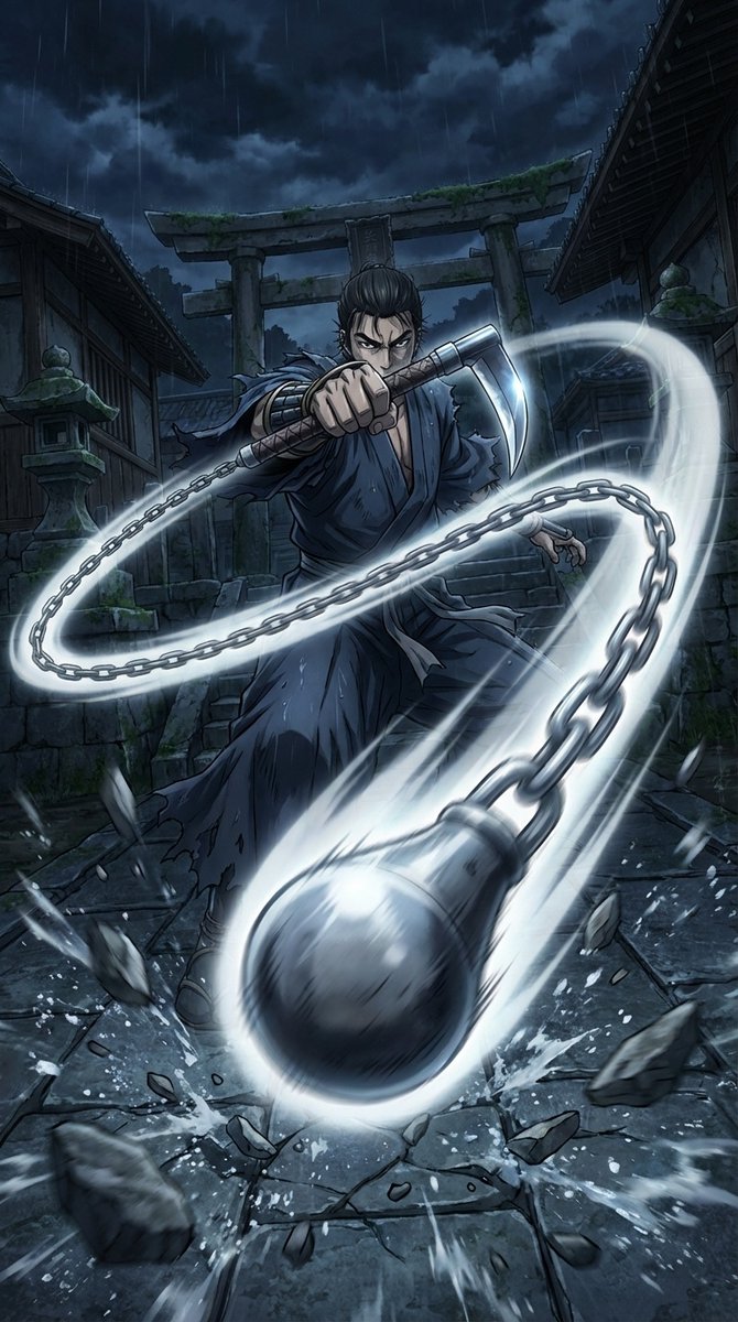 Kusarigama Warrior Dynamic Battle Scene Prompt