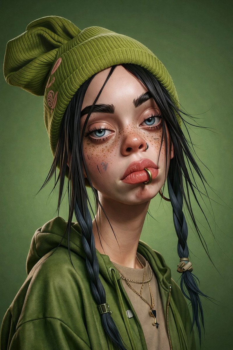 3D-Rendered Billie Eilish Cartoon Portrait 3