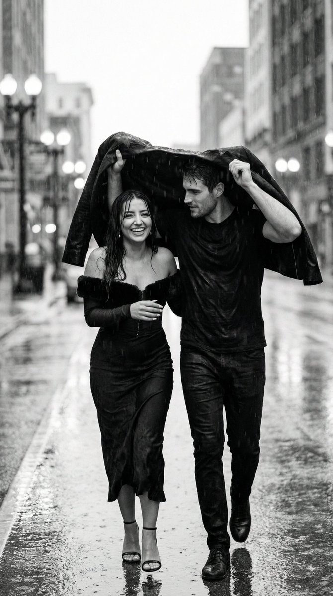 Black and White Documentary Couple in Rain (Image-to-Image)