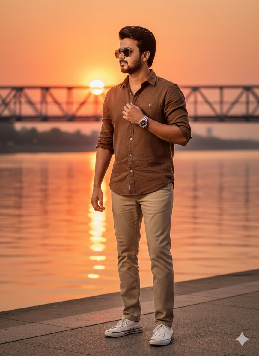 Golden Hour Riverside Portrait with Identity Lock