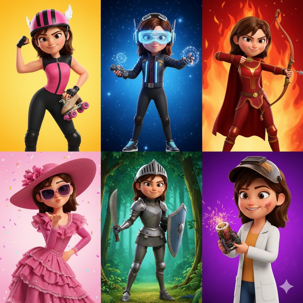 3D Pixar-Style Animated Character Grid Prompt