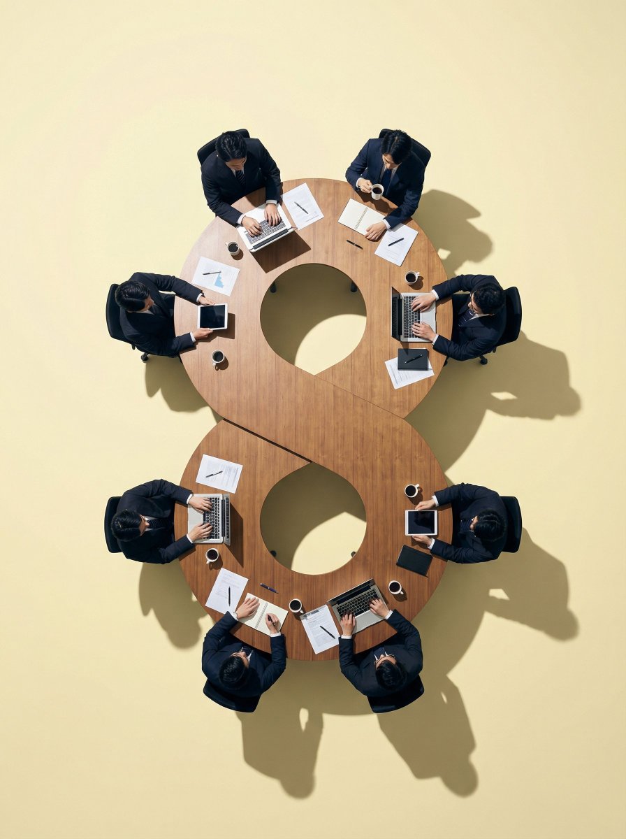 Ultra-Realistic Top-Down Flat Lay Photo of a Custom Conference Table