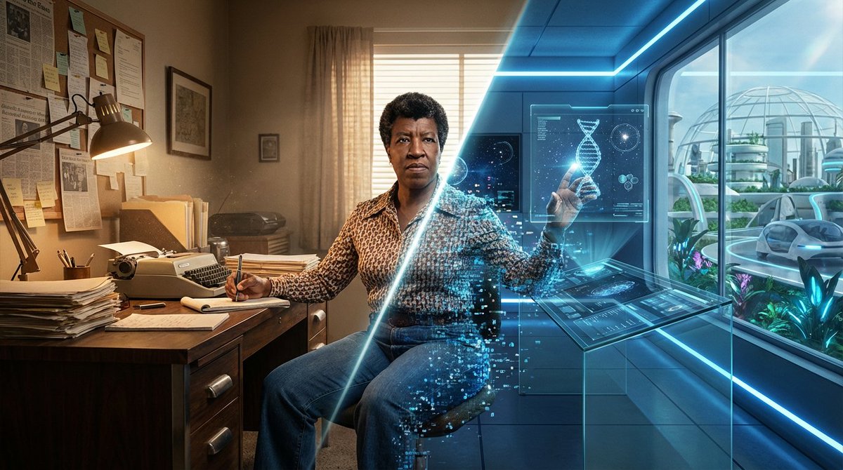 Asimov Visionary Split-Scene Concept Art Prompt