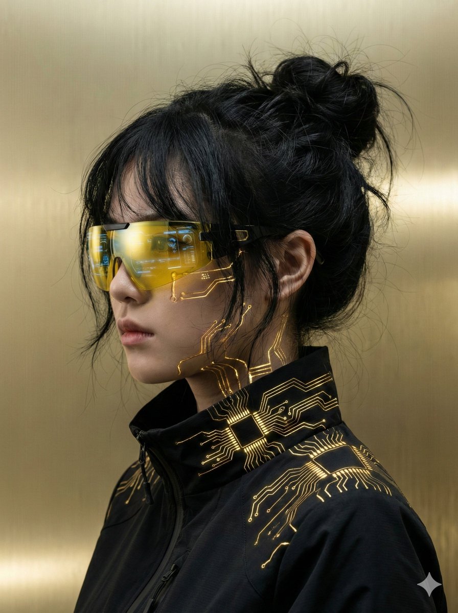 Futuristic Cyberpunk Portrait with Golden Circuitry 2