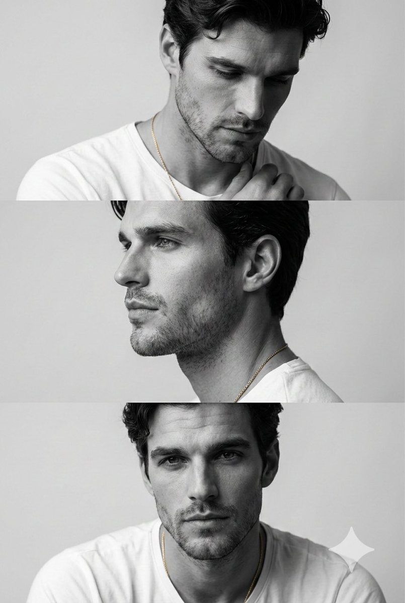 Monochrome Fashion Editorial Triptych of Young Man