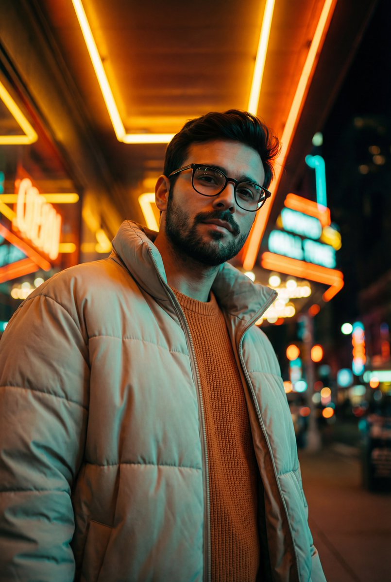 Teal and Orange Neon Urban Portrait