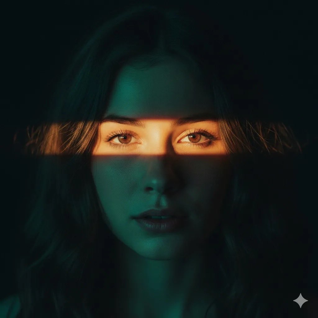Cinematic Portrait with Dramatic Light Strip