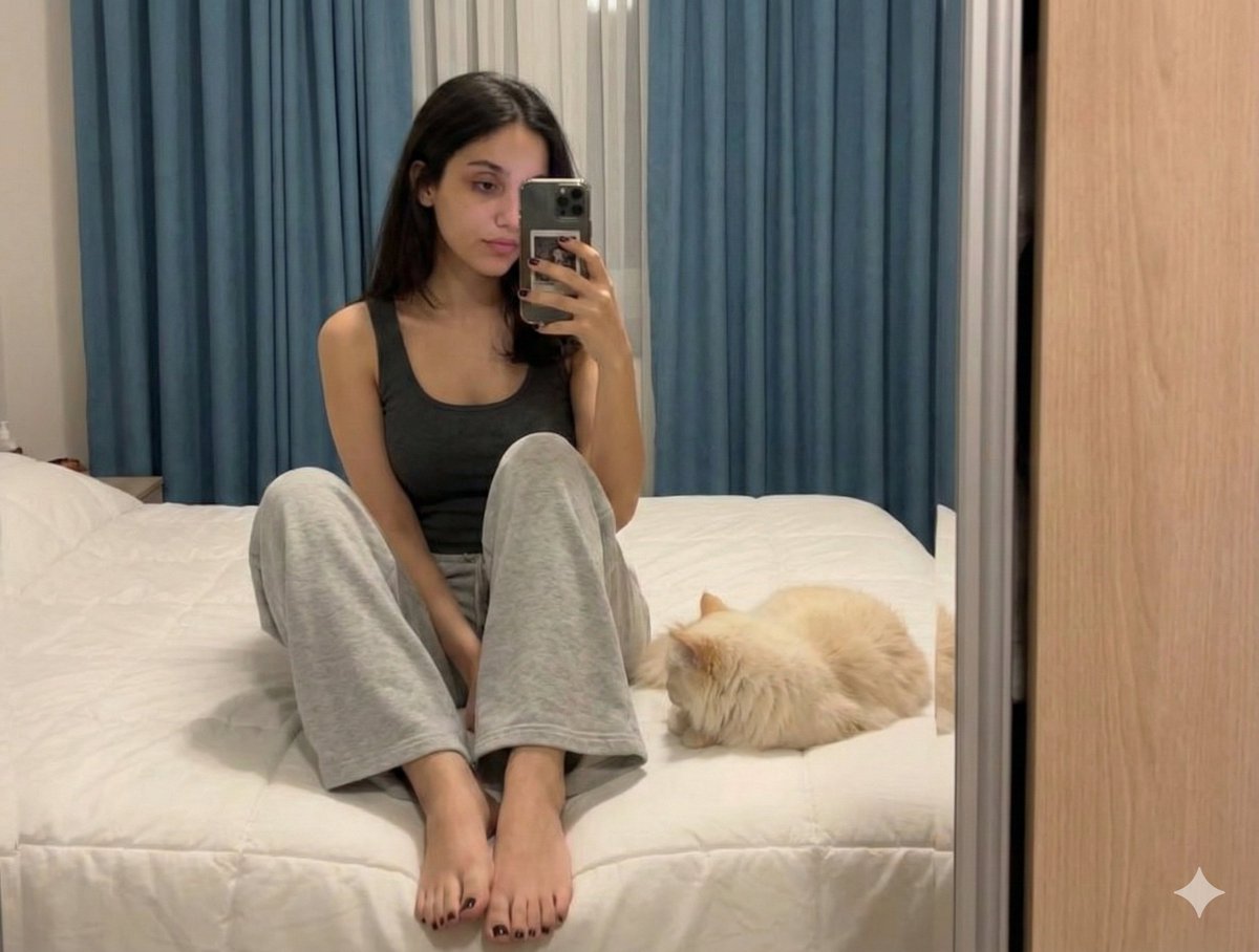 Nano Banana Pro Prompt: Candid Mirror Selfie with Cat