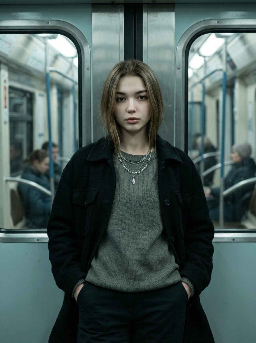 Cinematic Editorial Fashion Portrait in Subway