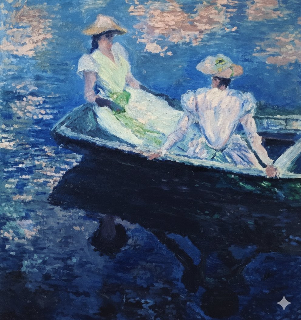 Image generation prompt for Nano Banana Pro: Monet's 'Boating' in an ethereal style 2