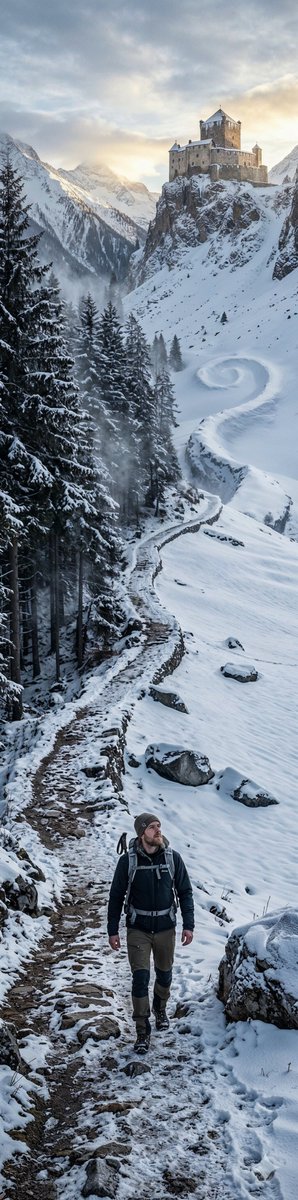 Ultra-Realistic Vertical Panorama of Swiss Alps with Mythological Hint