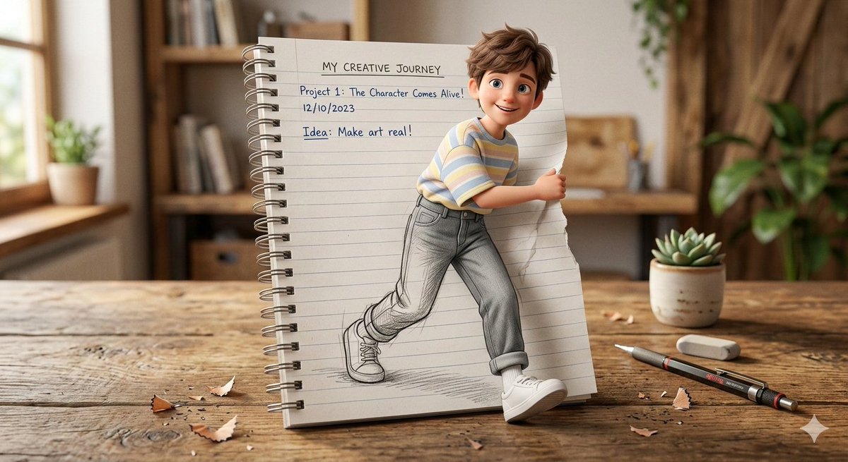 3D Pop-Out Illusion Artwork of a Boy from a Notebook 2