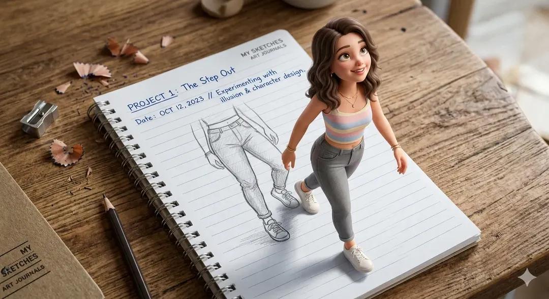 3D Pop-Out Illusion Artwork of a Girl from a Notebook 4