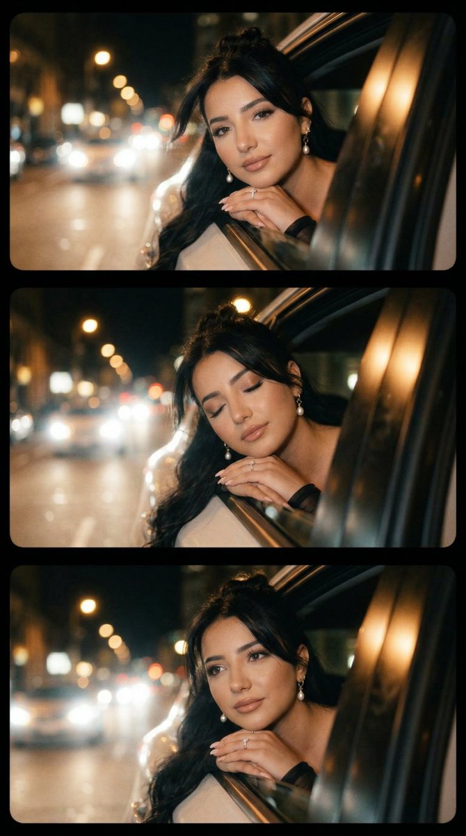 69: Comic / Storyboard - Cinematic Night Drive Filmstrip Prompt