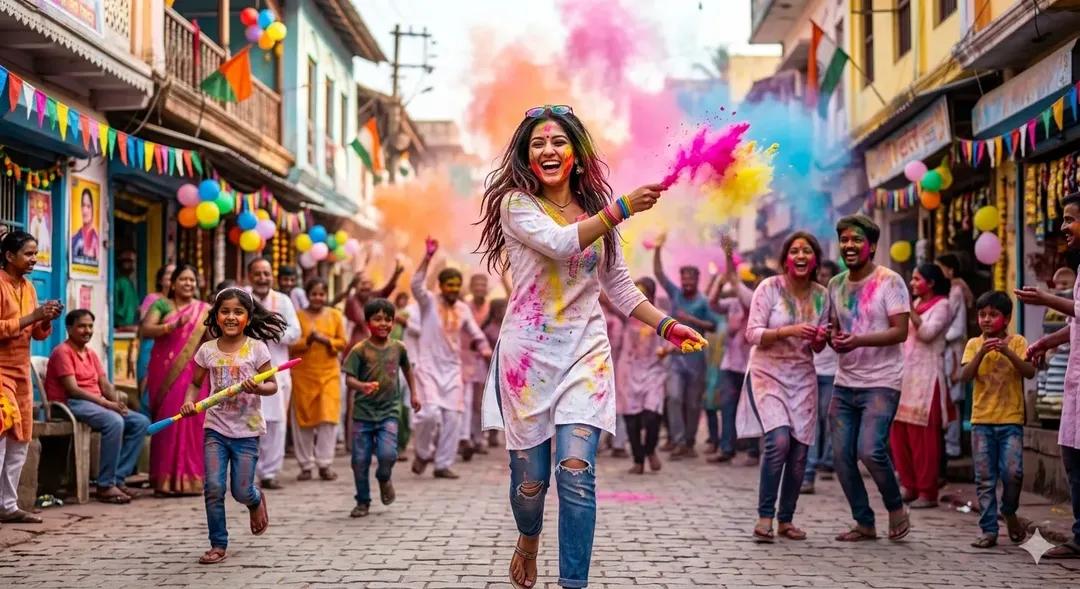 Holi Festival Cinematic Photography Prompt (JSON Format)