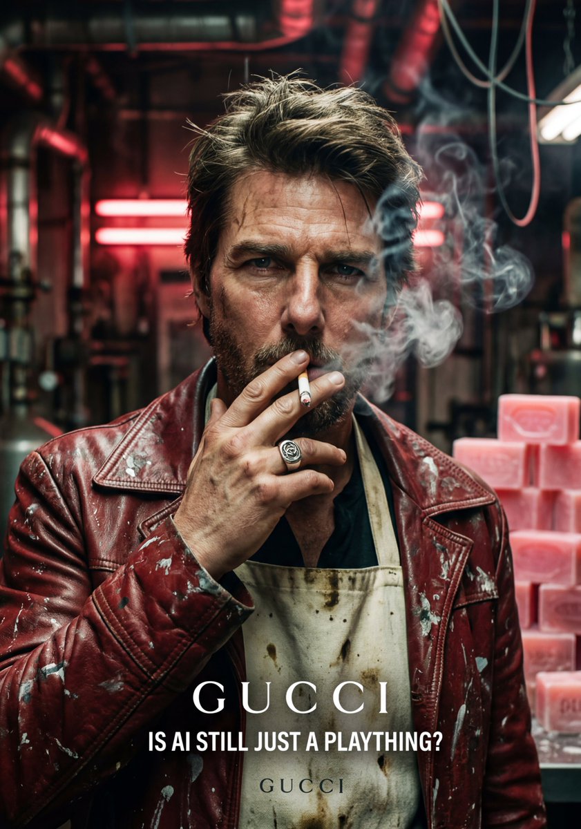 Gritty Tom Cruise Portrait with GUCCI Branding