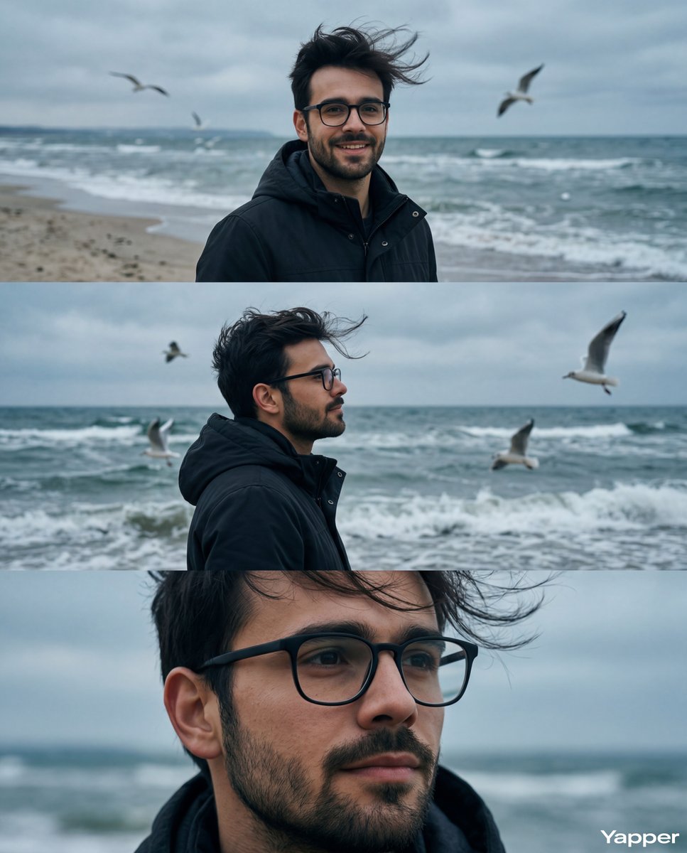 Cinematic Seaside Triptych Portrait Prompt